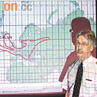 Russell Davie認為，歐洲航空交通難在短期內回復正常。圖中紅框為受火山灰影響的禁飛區。