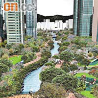 啟德河將成為區內綠色走廊。	模擬圖片