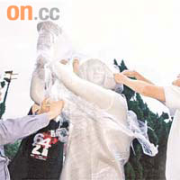 「民主女神像」傍晚移往維園並重新豎立。