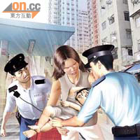 母親抱女高買模擬圖<br>涉案婦人與女兒均受傷，被警員拘捕。