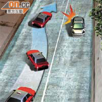  迷幻司機「舞龍」模擬圖：便衣警員發現的士在路中左搖右擺行駛。