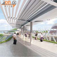 旅客由西九龍總站經天橋步行往九龍站只需八至十分鐘。 模擬圖片