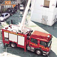 消防處購買的法國製油壓升降台消防車，被揭射水無力及有爆喉問題。(資料圖片)