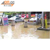屯門仁政街露天停車場早前爆水管，約四、五十架車被水淹浸。	受訪者提供圖片