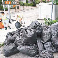 食環署人員在香島道山坡清理垃圾，減少蚊子孳生。