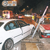 寶馬撞冧燈柱撼的士 司機乘客棄車疑酒駕