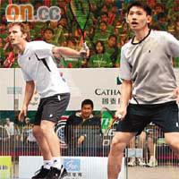 決賽進行前，三屆香港公開賽盟主彼德力高（左）現身球場，跟香港球手李浩賢、歐鎮銘和一眾小球員進行比賽並作出指導。